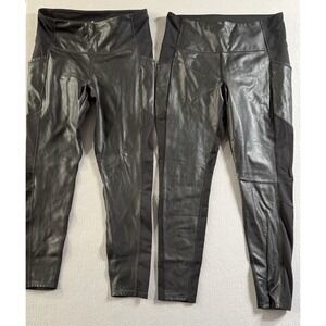 Athleta Gleam Chaturanga To Town Leggings Faux Leather M Petite Bundle of Two